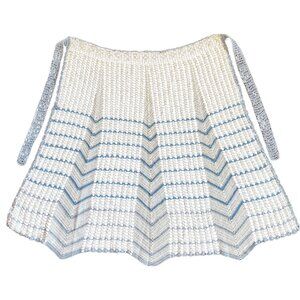 Vintage Hand-Crocheted Crochet Half Apron Blue & White Chevron Pattern